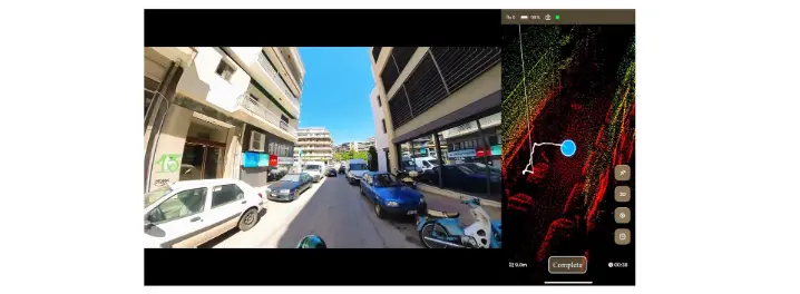 Real-time 3D point cloud preview on Trion Scan mobile app during an outdoor LiDAR survey.