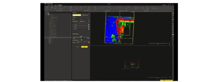 Orthographic slicing of a 3D point cloud in Trion Model to generate accurate floor plans.